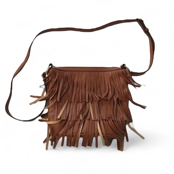Nine West Faux Leather Western Cowboy Brown Fringe Crossbody Bag NWOT - Picture 1 of 4